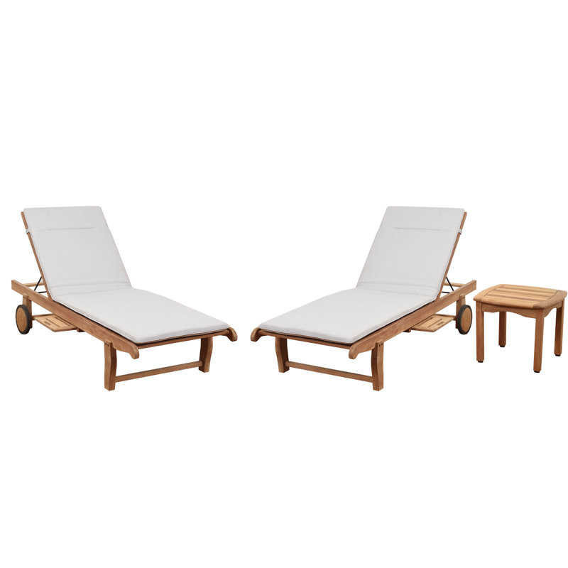Brighton 3 Piece Teak Chaise Lounge Set with Cushion Birch Lane